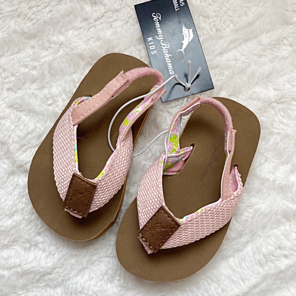 NWT Tommy Bahama kids pink flip flops size 4/5